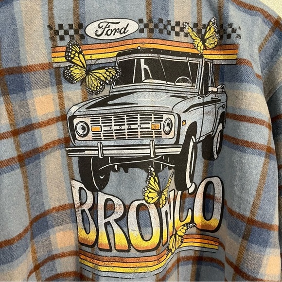 Ford Plaid Thick Front Pockets Shacket Button Up Shirt Jacket Back Graphic L NWT - Picture 7 of 10